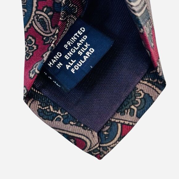 The Toggery Shop San Diego Paisley Printed Silk Neck Tie England Blue Red Gold - Picture 4 of 4